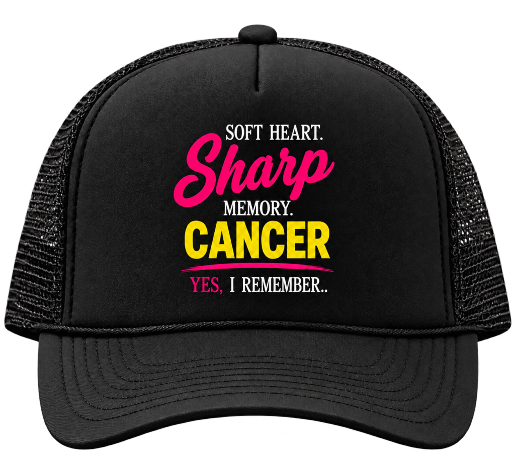 cancer black trucker hat on transparent background