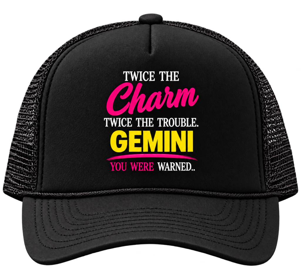 gemini black trucker hat on transparent background