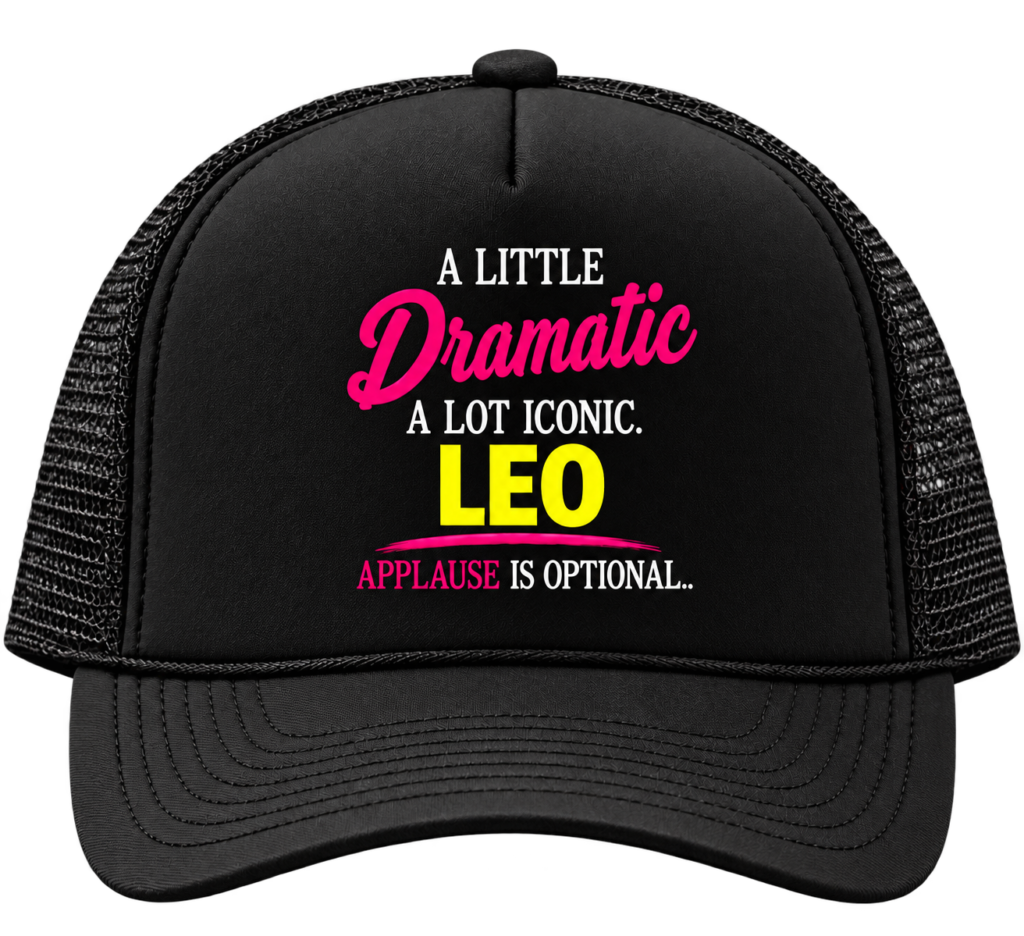 leo black trucker hat on transparent background