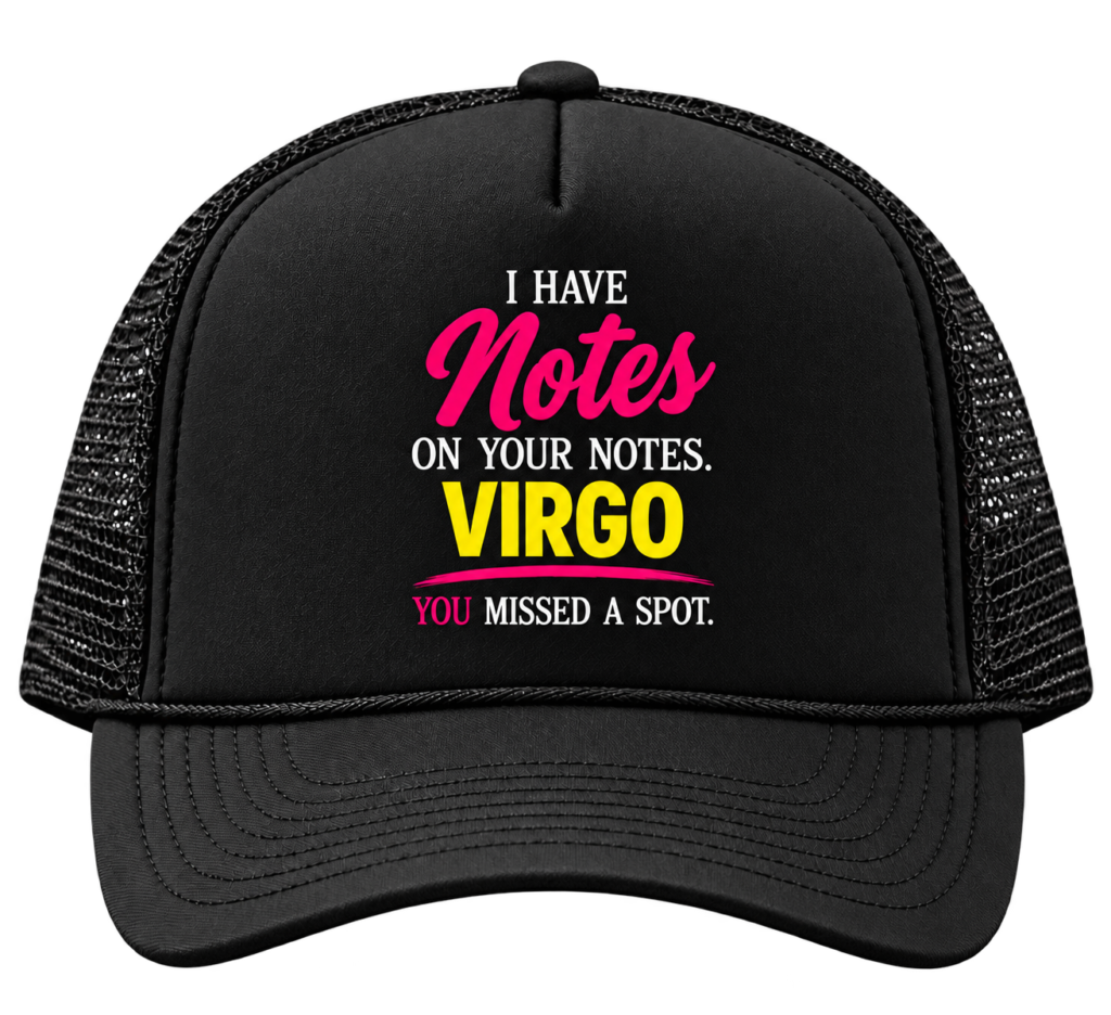 virgo black trucker hat on transparent background